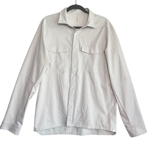 Lululemon Airing Easy Overshirt Mens L Beige Wicking Active Snap Button Gorpcore - Picture 1 of 6
